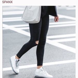 Spanx Vintage Black Distressed Skinny Jeans Raw Hem